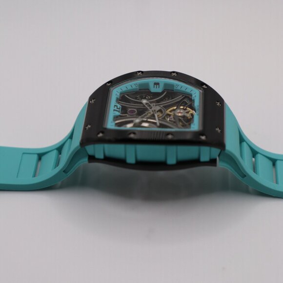 Luxury 39mm Skeleton Automatic Watch | Black Case & Cyan Bands | New - Picture 5 of 7